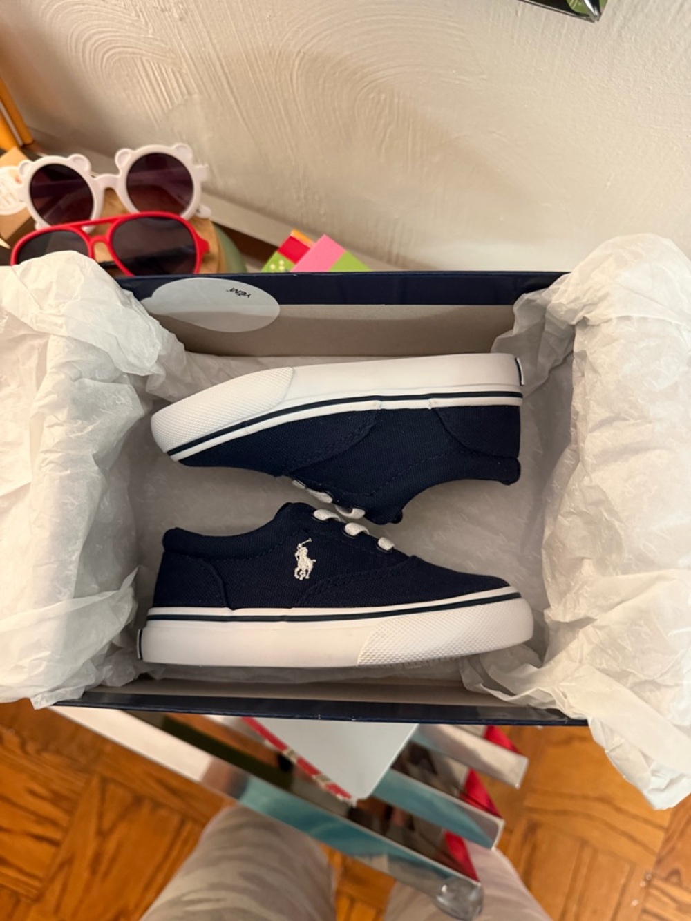 🆕 Polo Ralph Lauren Navy Canvas Kids Sneakers with White Accents Size 5.5 NWOT